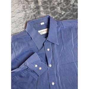 Lorenzo Uomo Men Blue Stripe Dress Shirt 17 34/35 100% Cotton Made in Italy